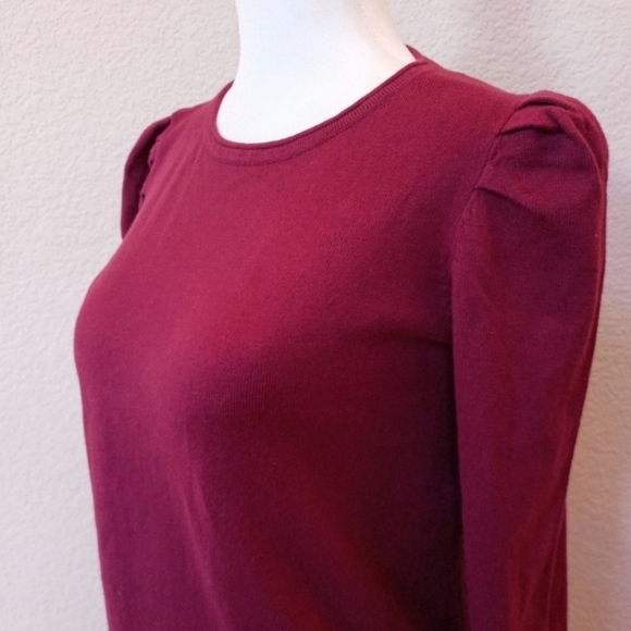 NWT Anne Klein wine color cotton and cashmere blend pleated sleeve sweater - Picture 5 of 11